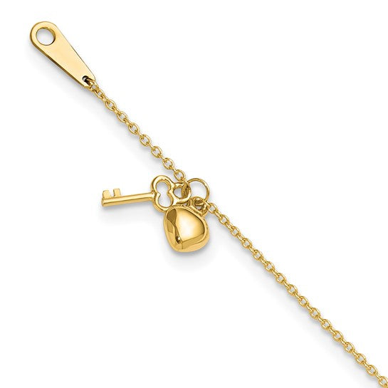 10K Yellow Gold Heart and Key Anklet