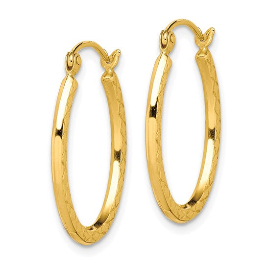 10K Yellow Gold Diamond Cut Hoop Earrings