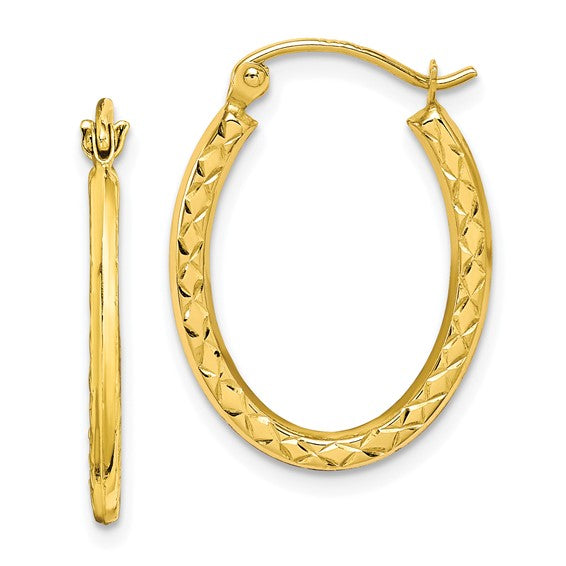 10K Yellow Gold Diamond Cut Hoop Earrings