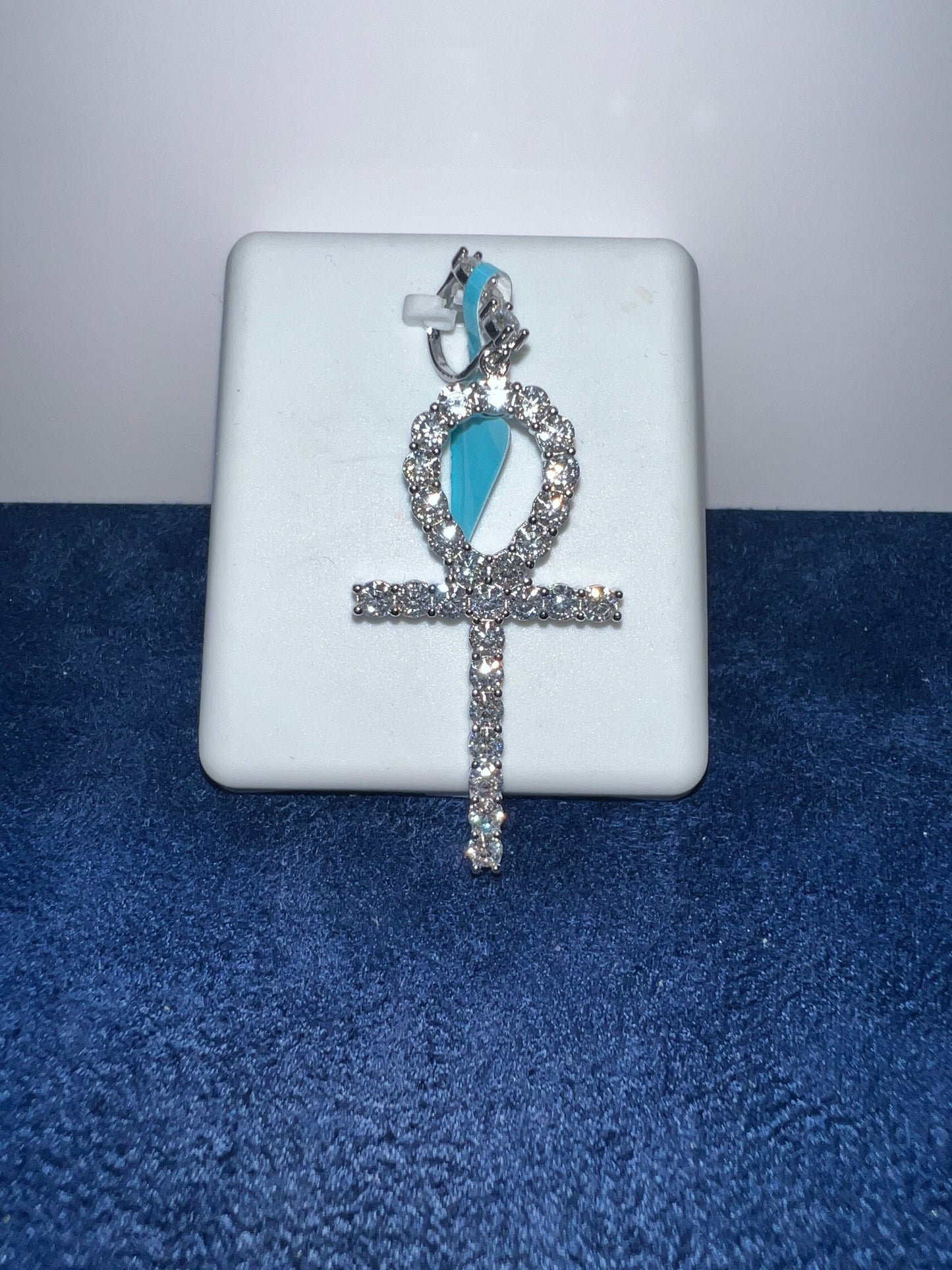 Silver Ankh Cross Moissanite Pendant