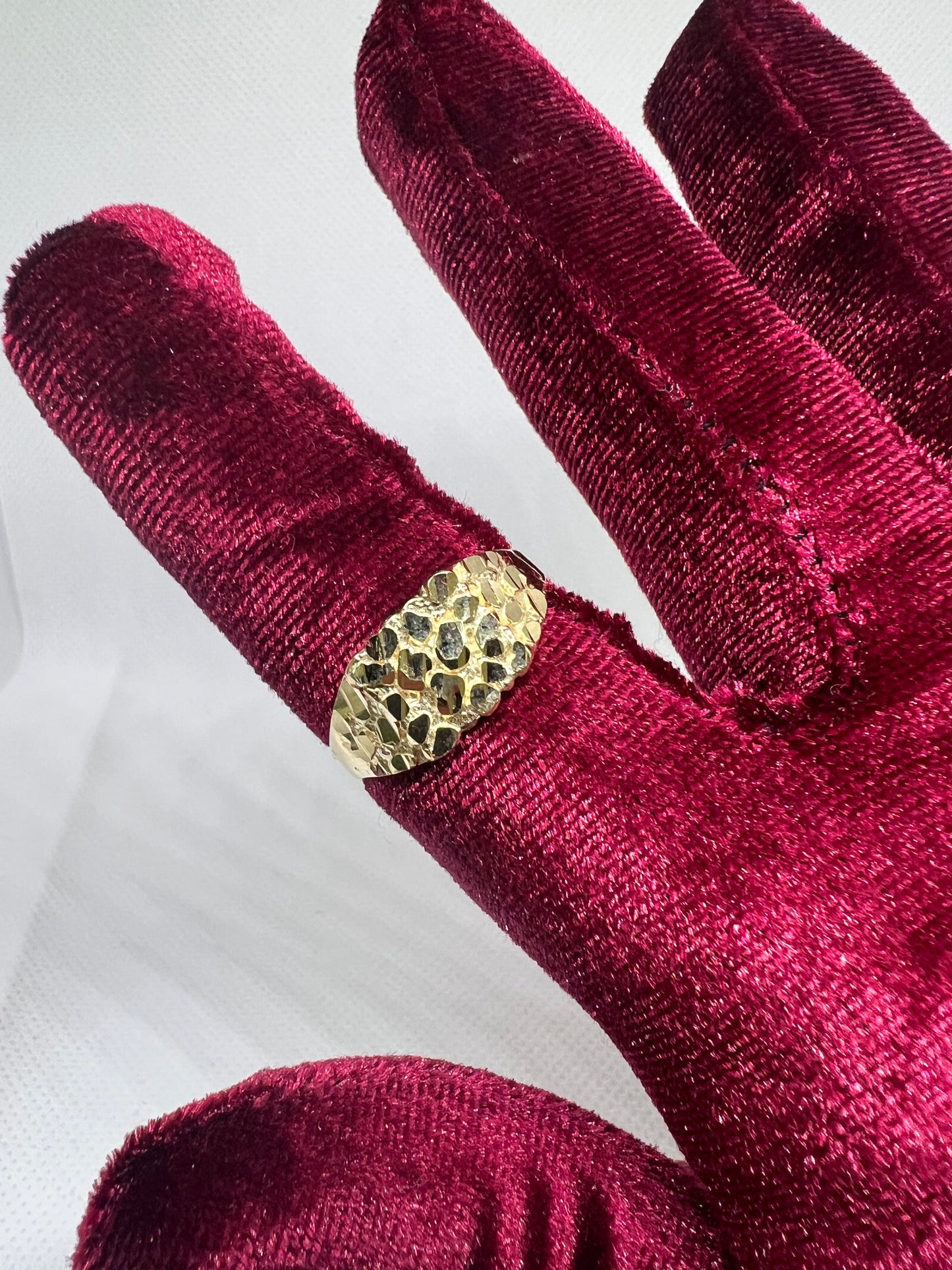 10K Solid Gold Nugget Ring - Chain Included