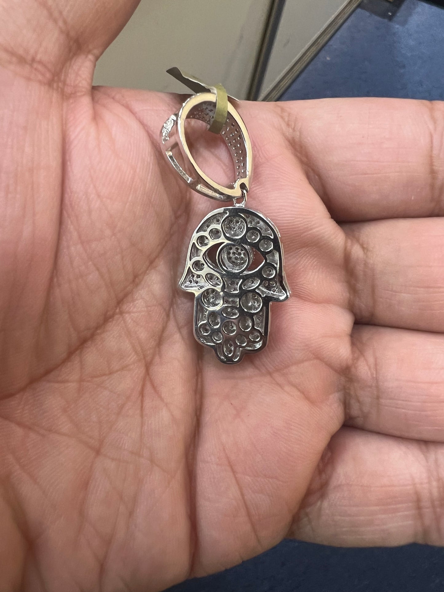 Silver Hamza Moissanite Pendant