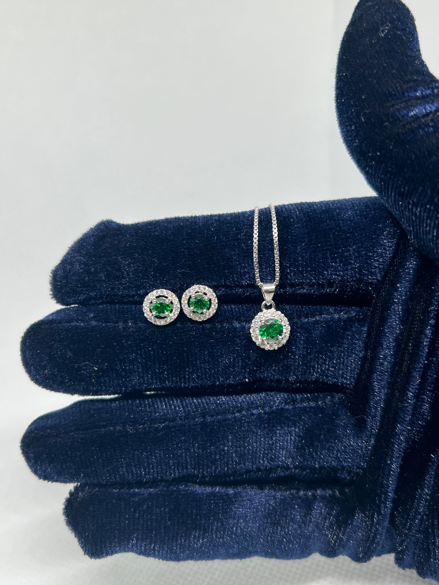 Sterling Silver Emerald Earring and Pendant Set