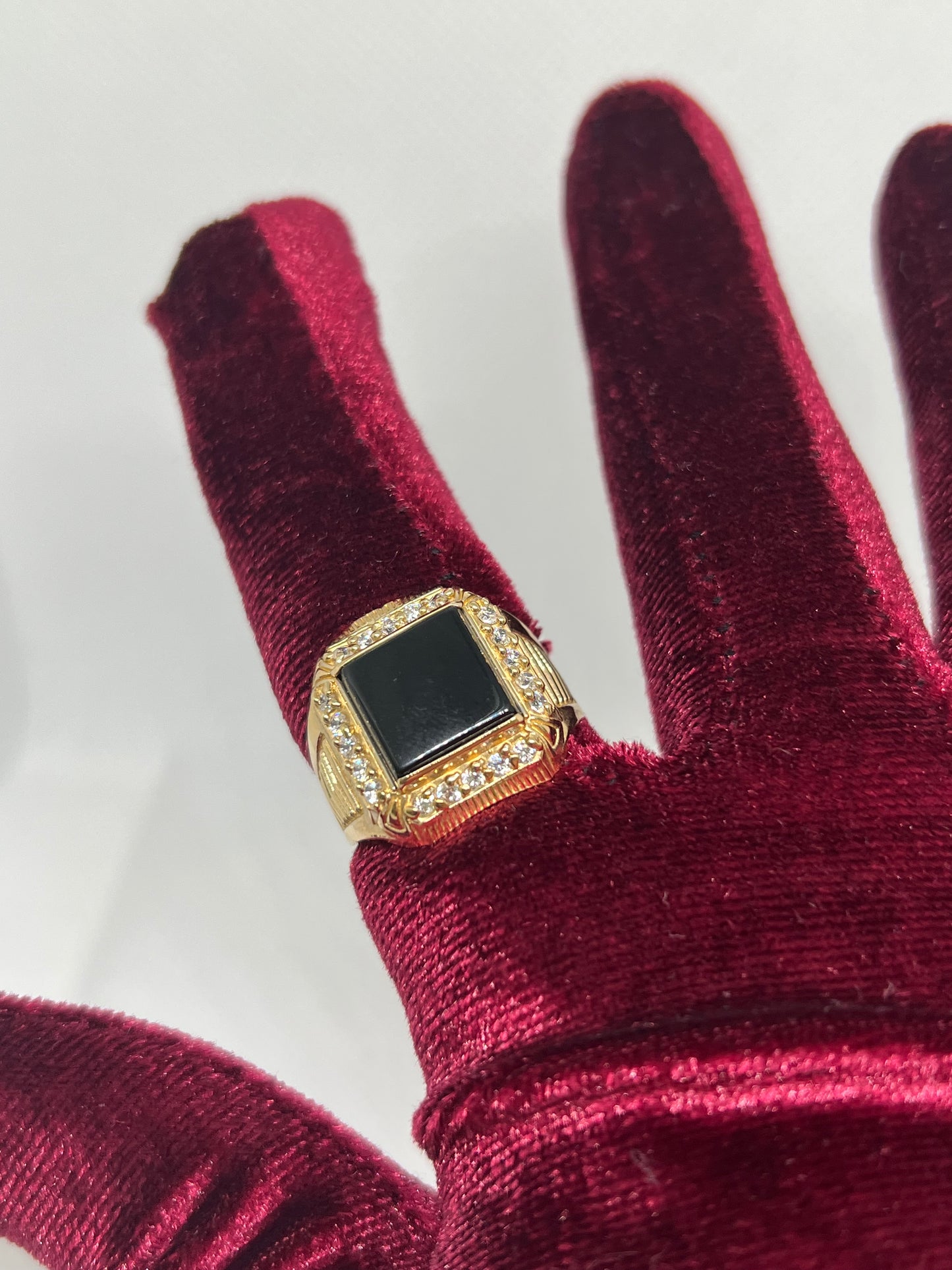 10K Solid Gold Onyx Ring - Chain Included