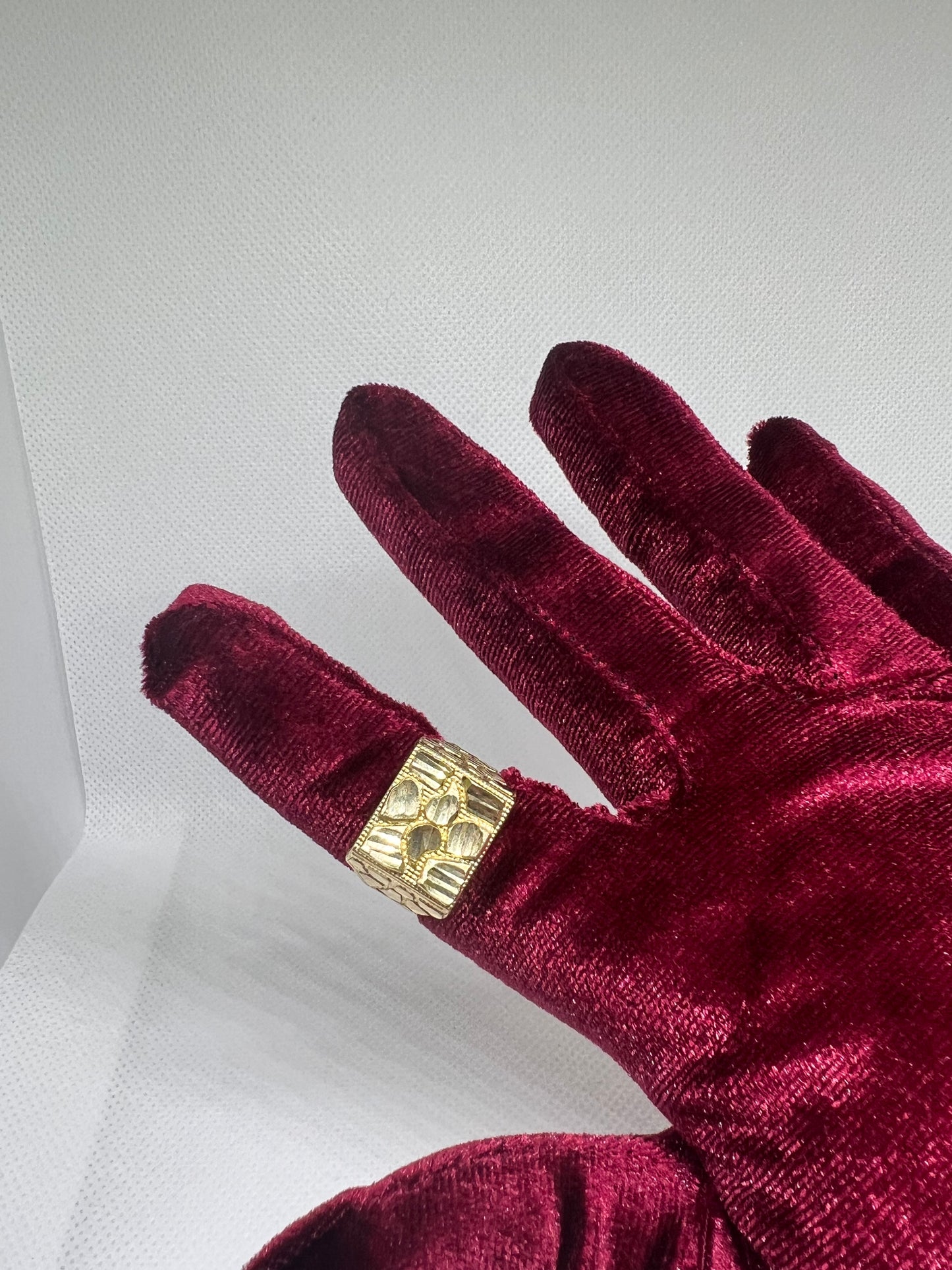 10K Solid Gold Nugget Ring - Chain Included