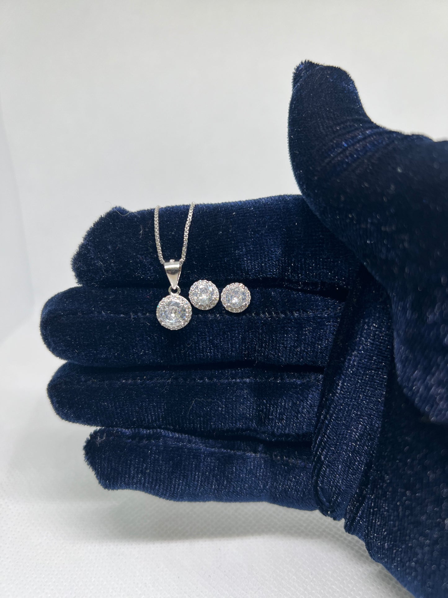 Sterling Silver Diamond Circle Earring and Pendant Set