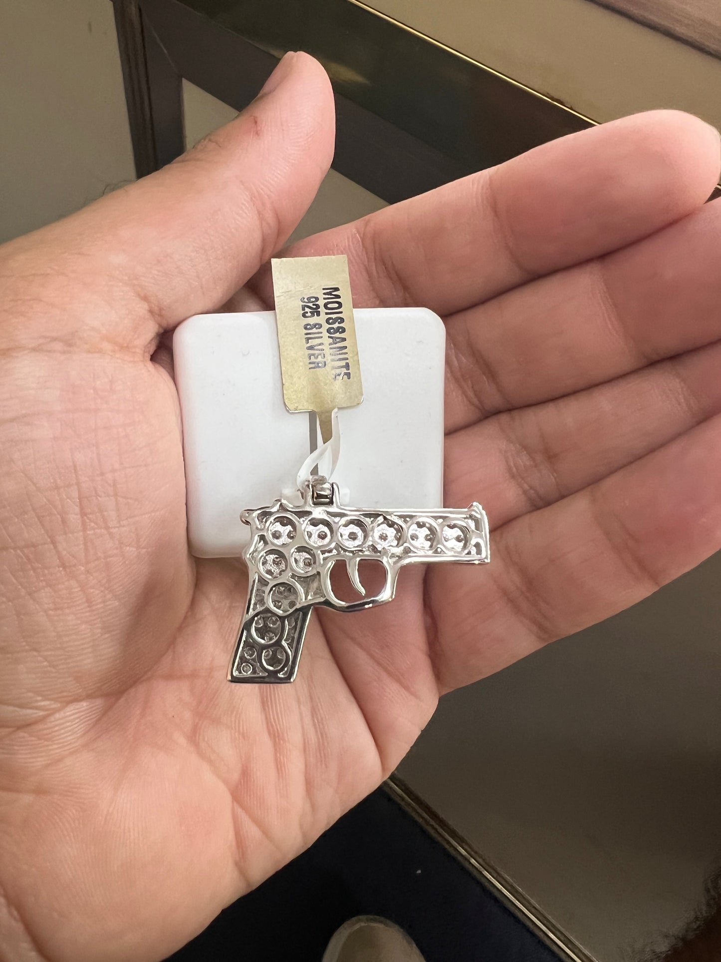 Silver Pistol Moissanite Pendant