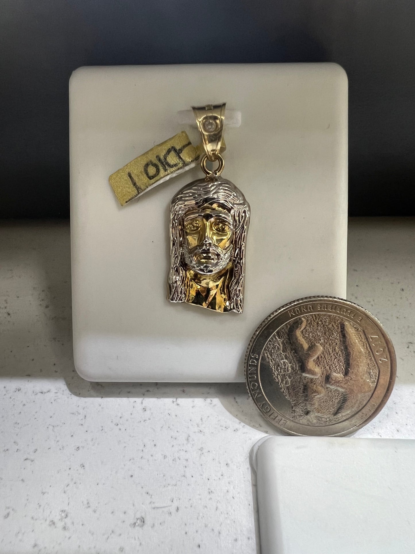 10K Gold Two Tone Jesus Head Pendant