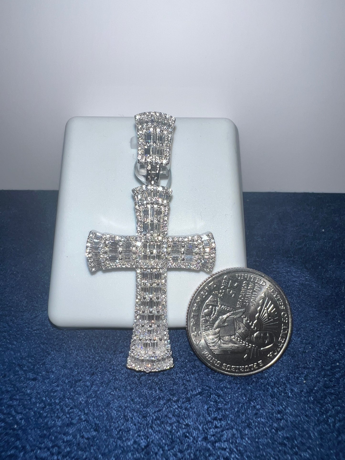 Silver Cross Baguette Moissanite Pendant