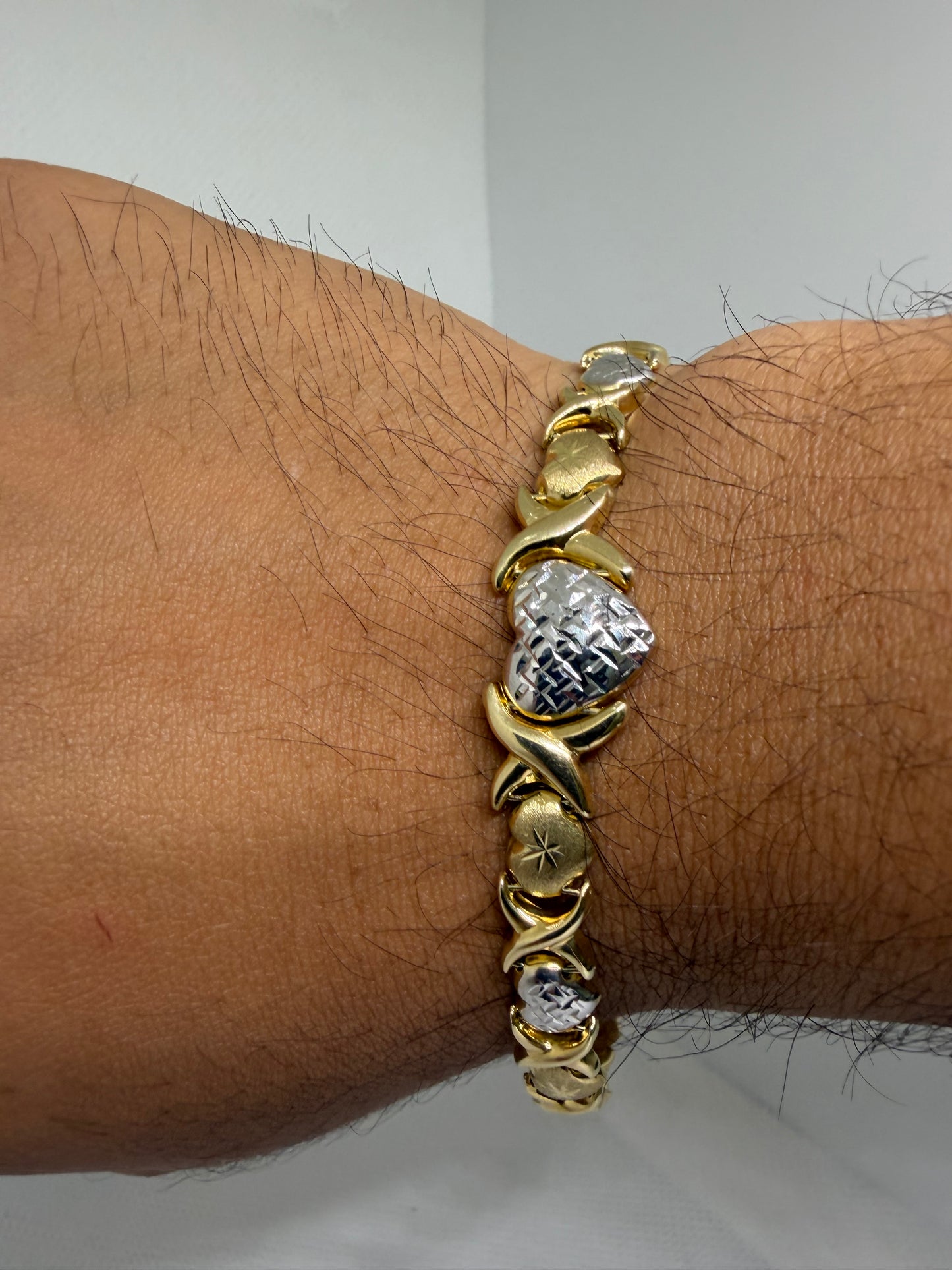 10K Solid Gold Two Tone Heart Bracelet - 8 Inches