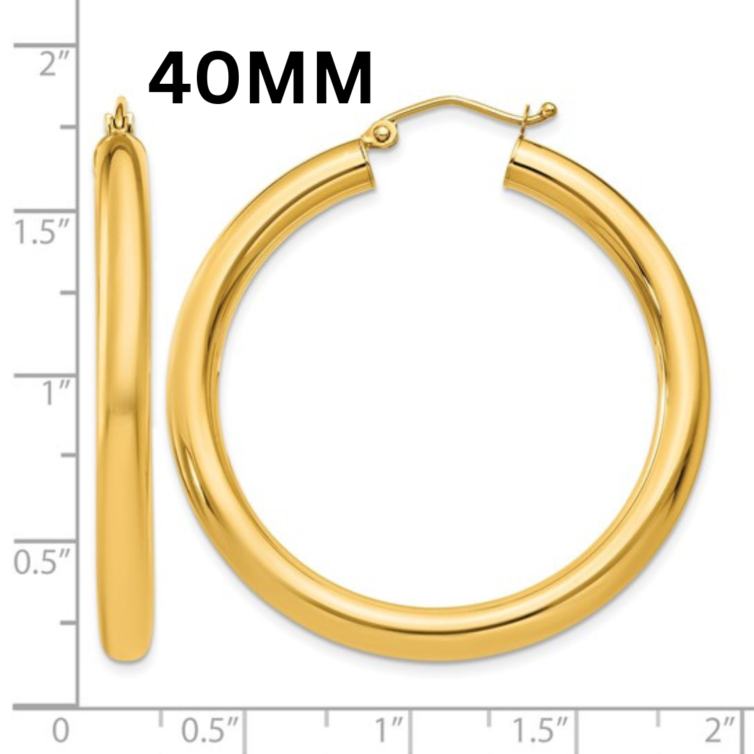 10K Gold Medium Hoop Earrings 4MM (Clasp Style)