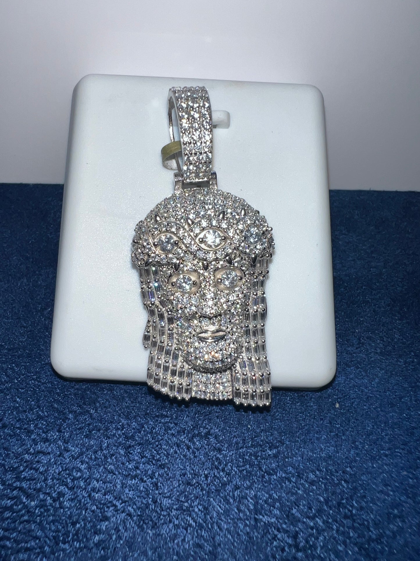 Silver Jesus Head Baguette Moissanite Pendant