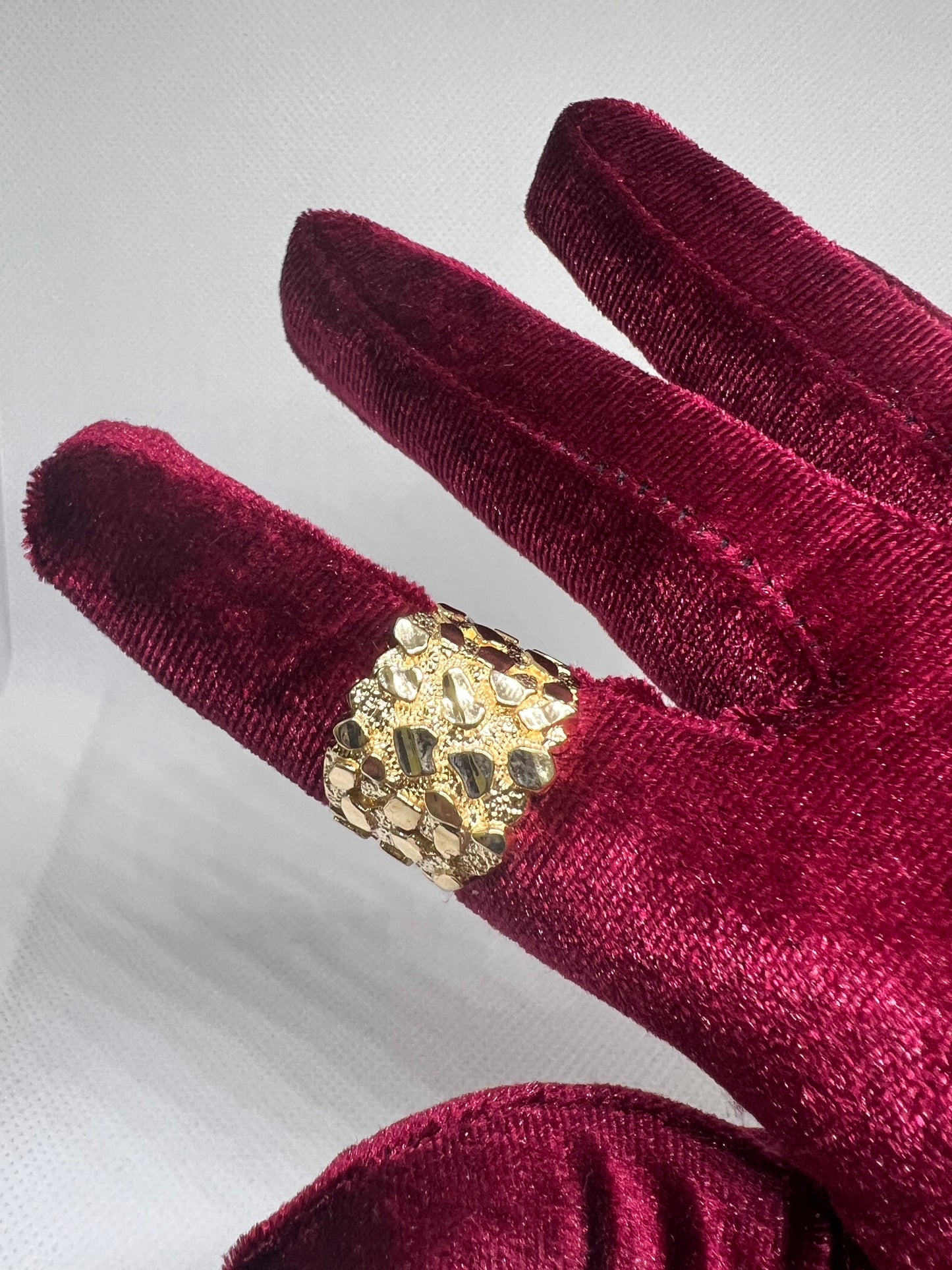 10K Solid Gold Nugget Ring - Chain Included