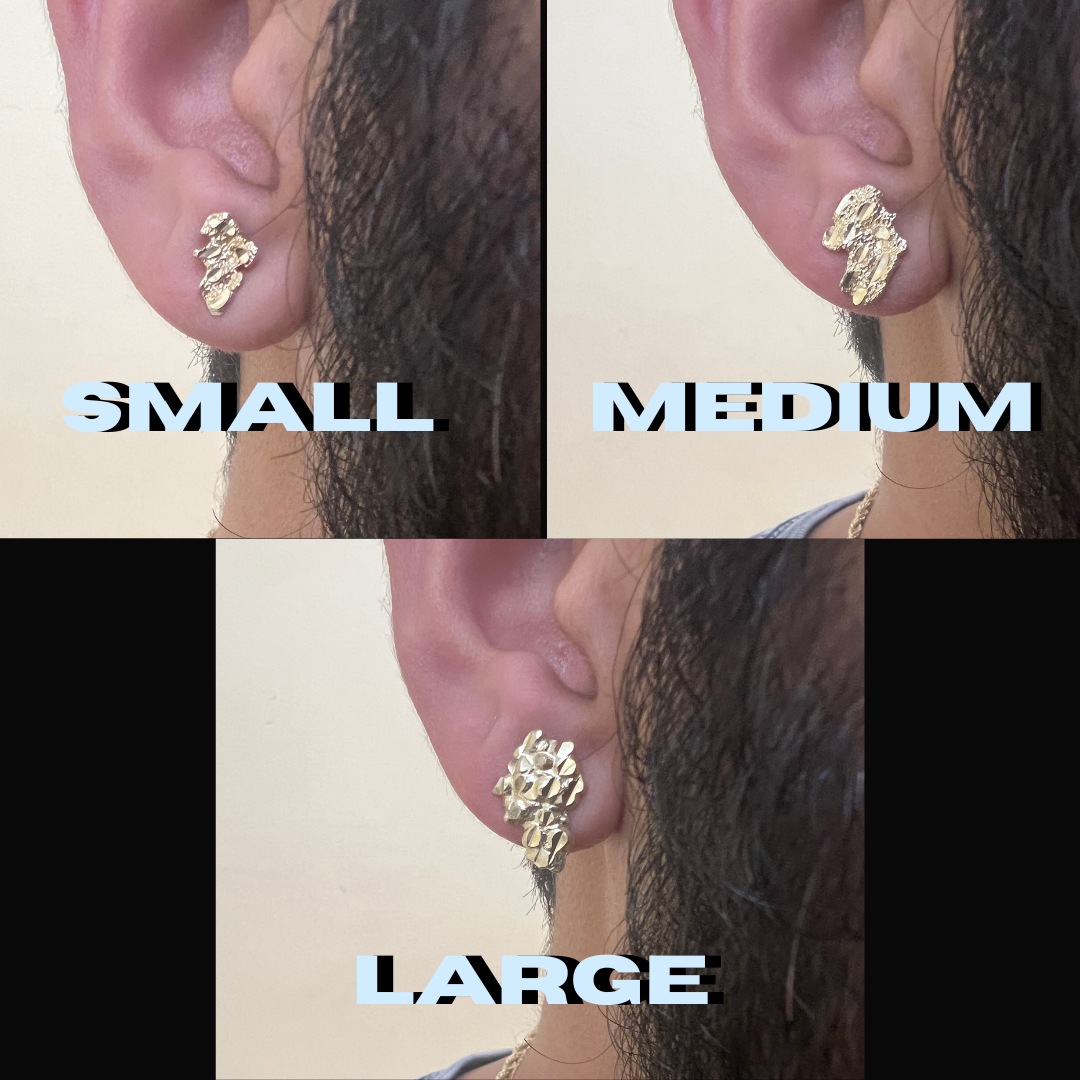 10K Yellow Gold Nugget Earrings - Chain Included