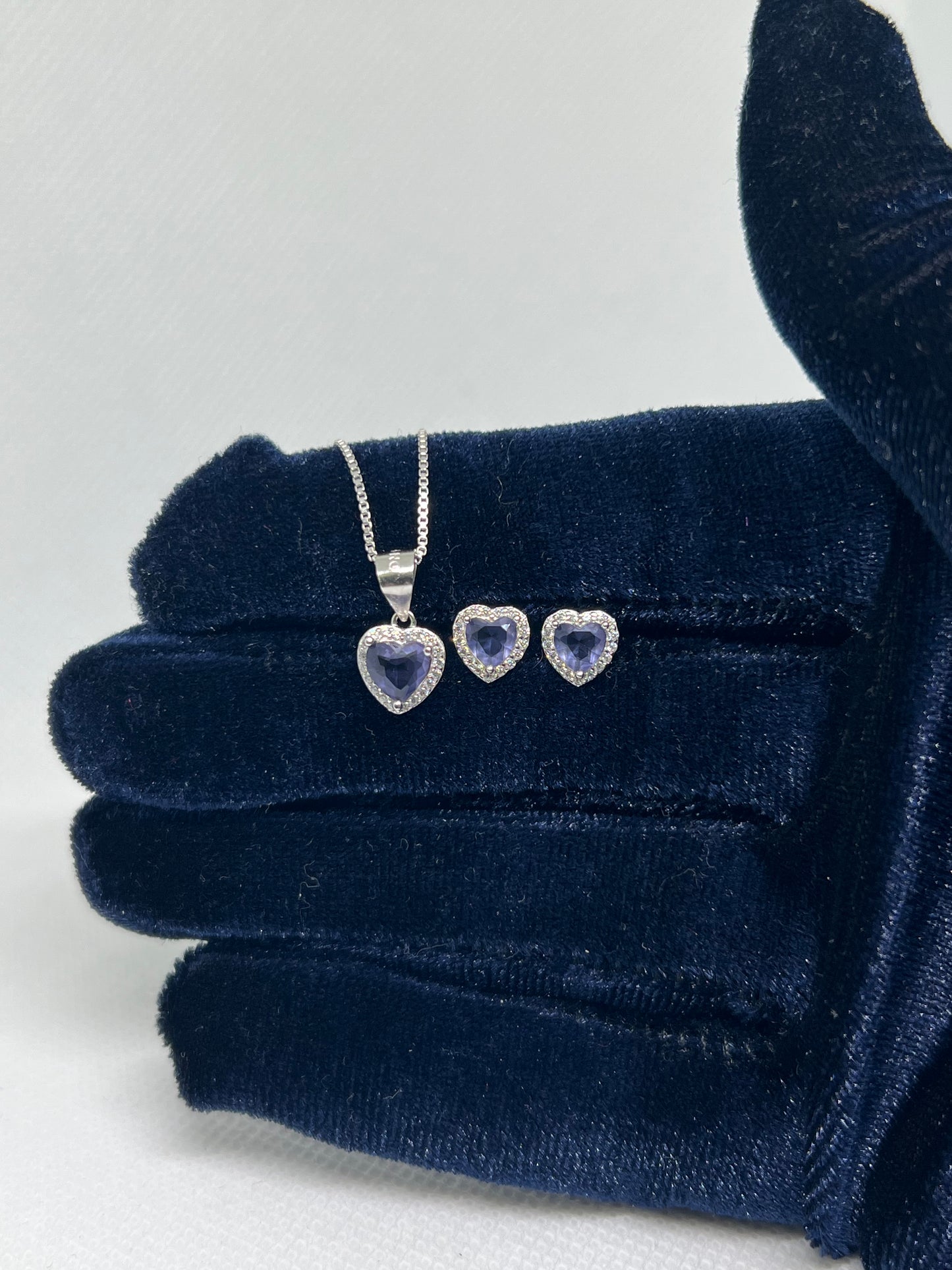 Sterling Silver Purple Diamond Hear Earring and Pendant