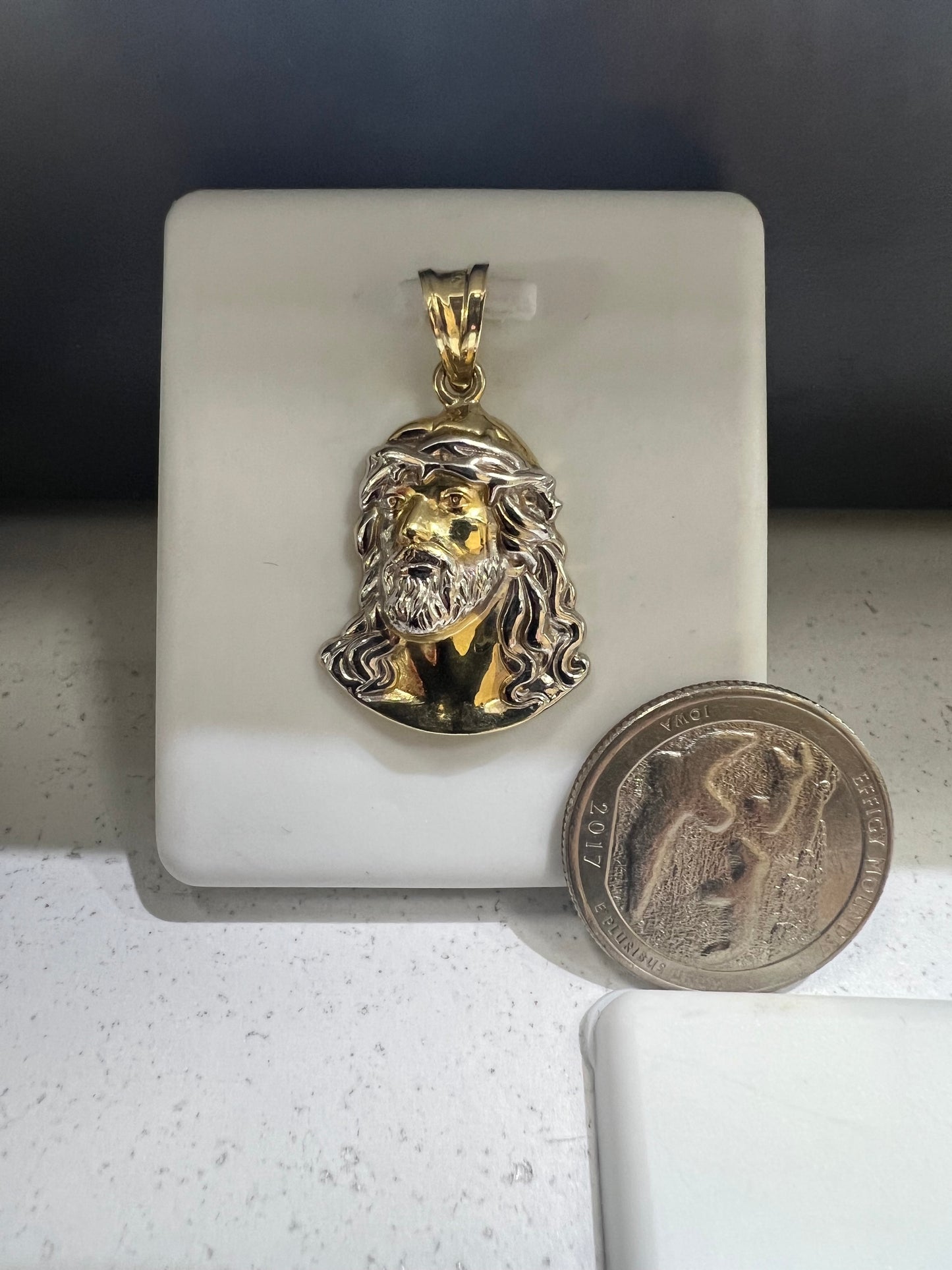 10K Gold Two Tune Jesus Face Pendant