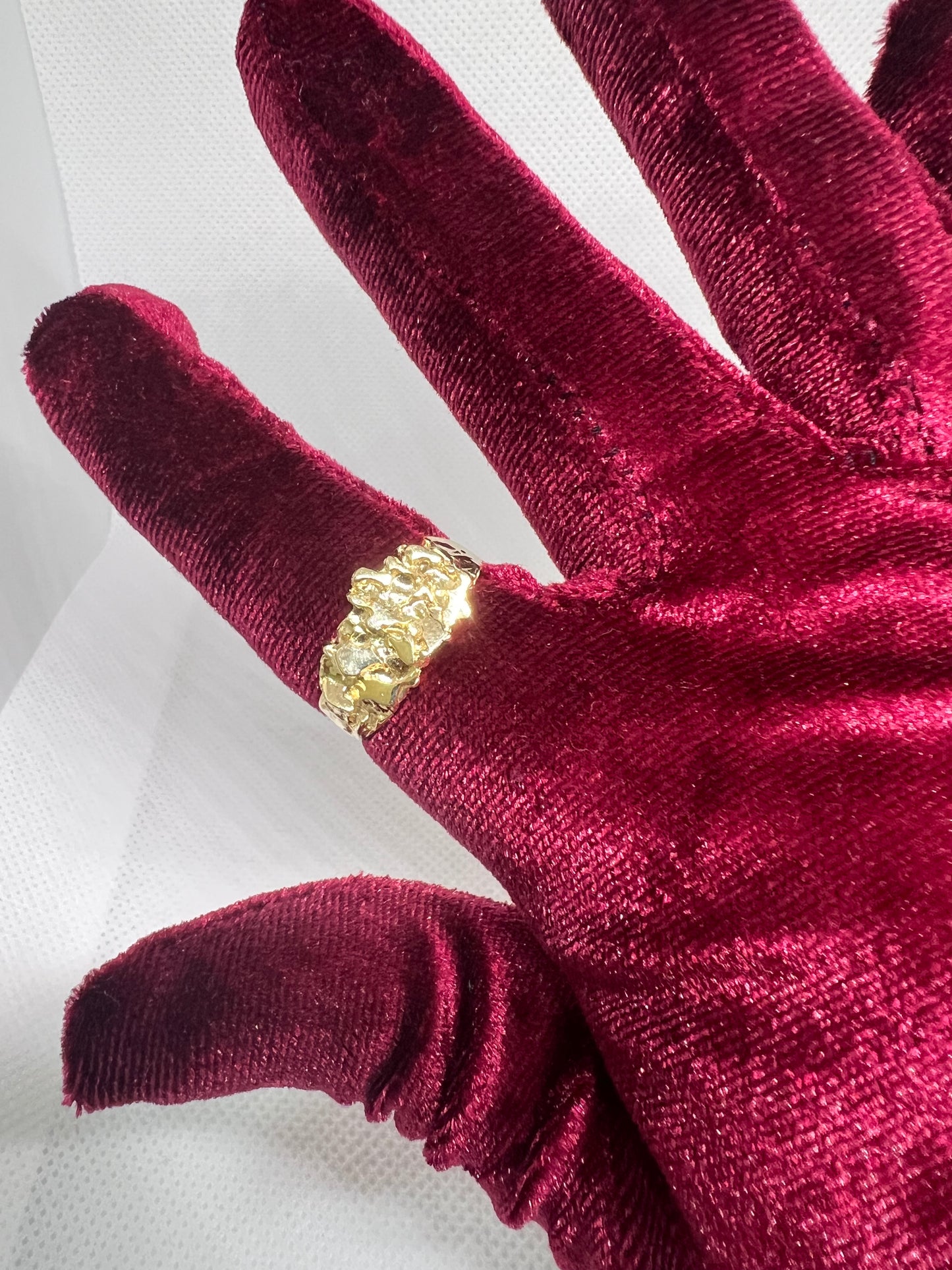 10K Solid Gold Nugget Ring - Chain Included