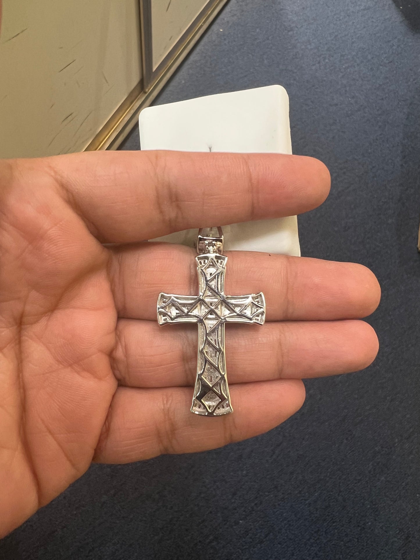 Silver Cross Baguette Moissanite Pendant