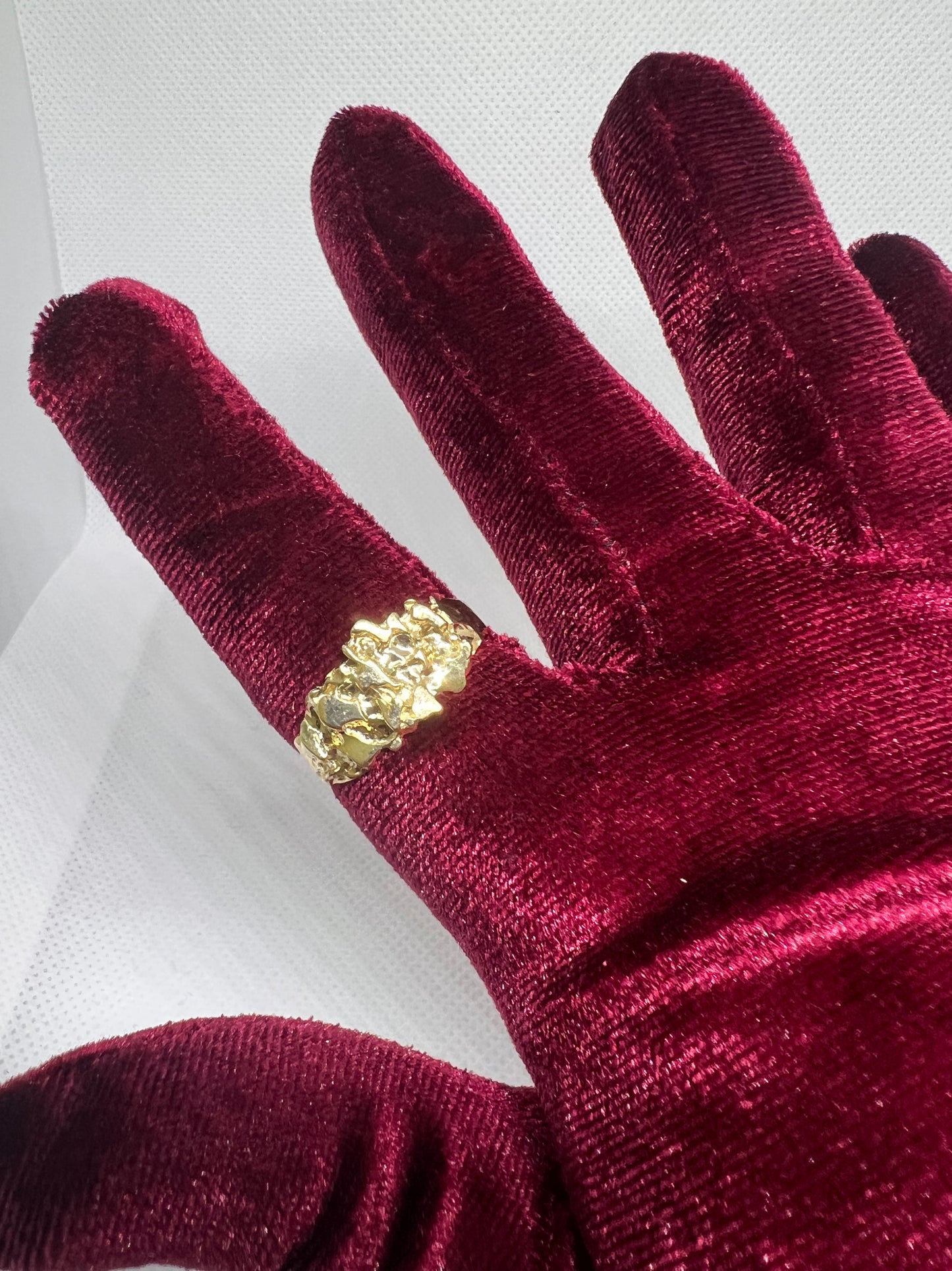10K Solid Gold Nugget Ring - Chain Included