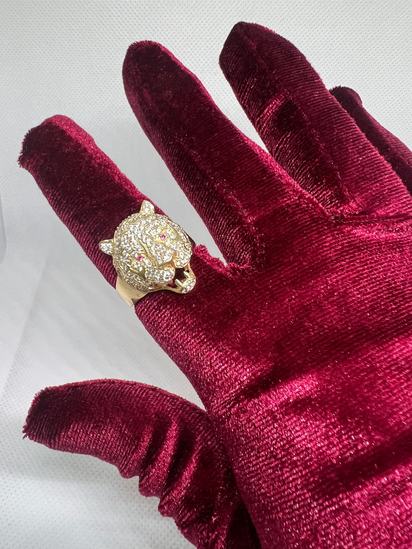 10K Solid Gold Panther Ring - Chain Included