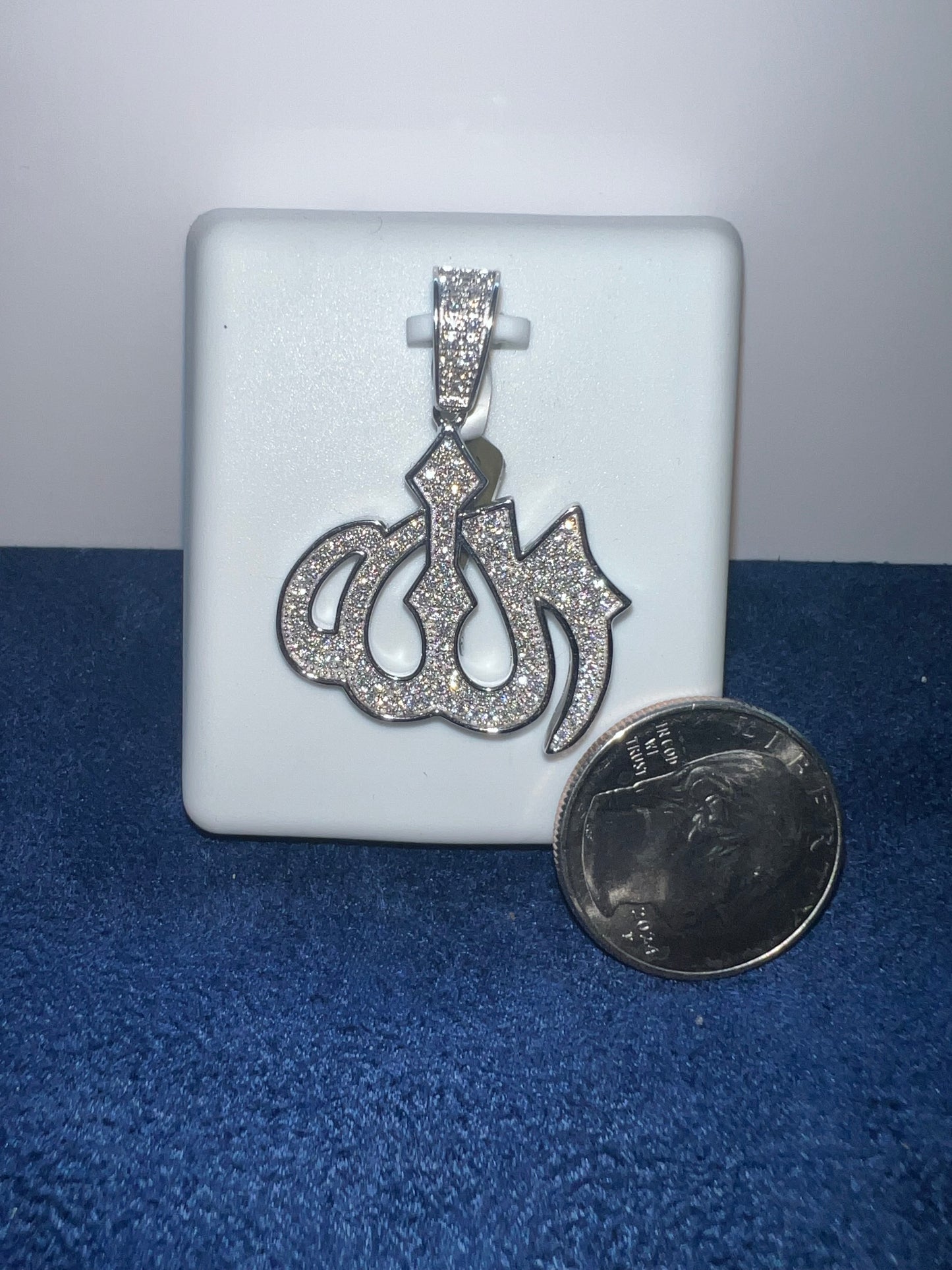 Silver Arabic Allah Moissanite Pendant