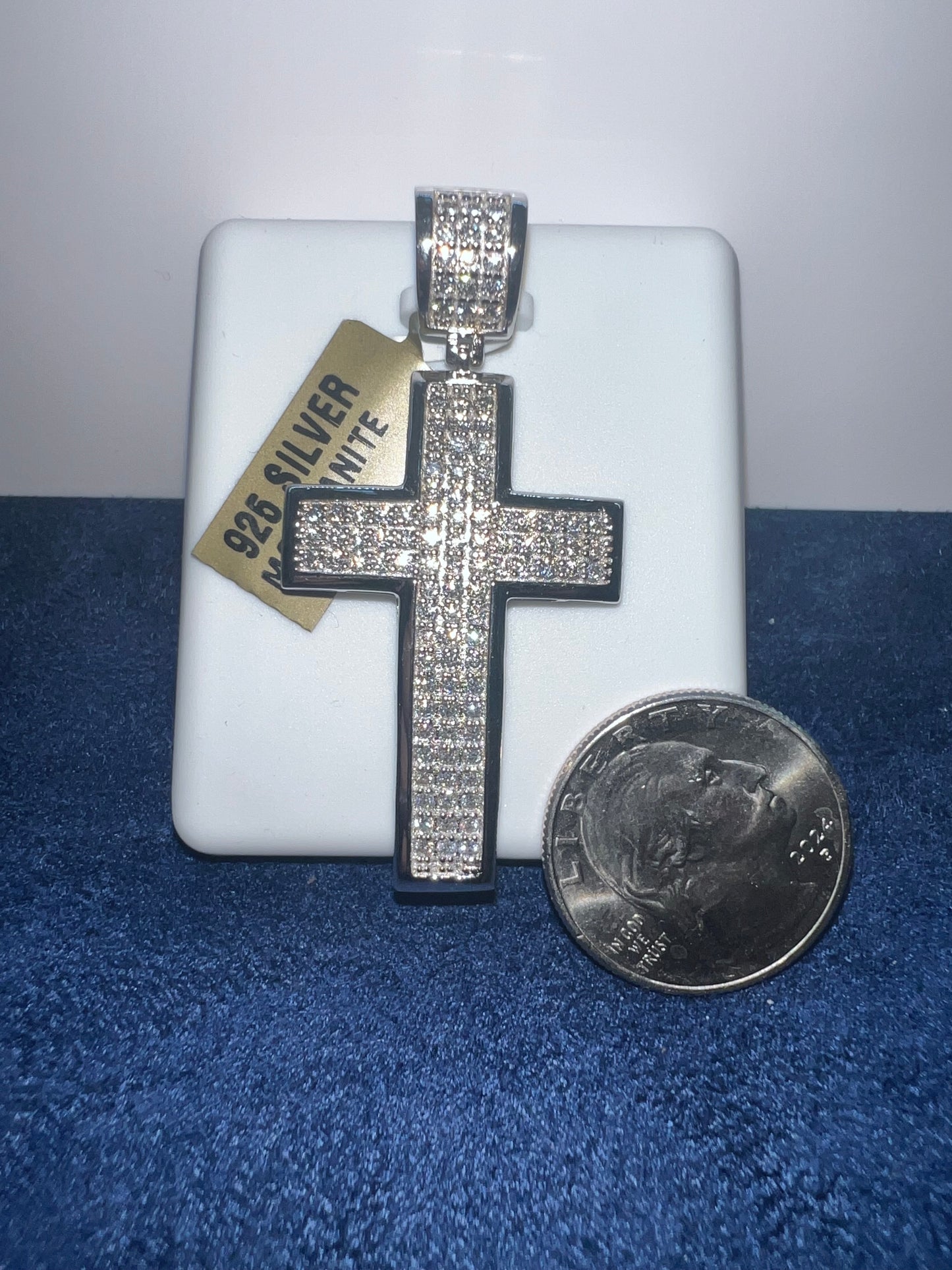 Silver Big Cross Moissanite Pendant