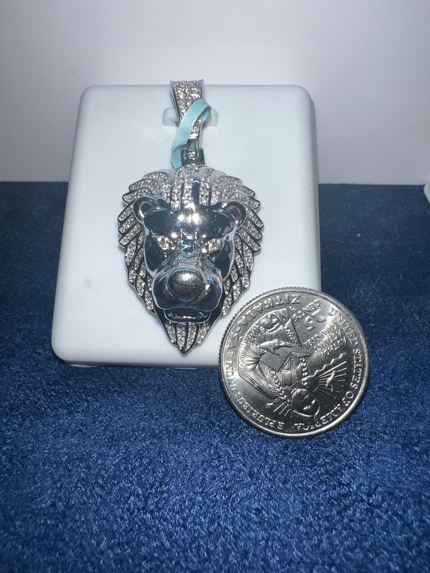 Silver Lion Moissanite Pendant