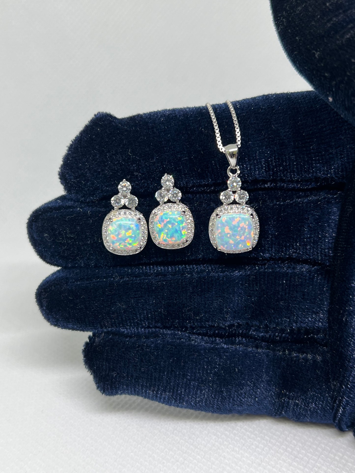 Sterling Silver Opal Earring and Pendant Set