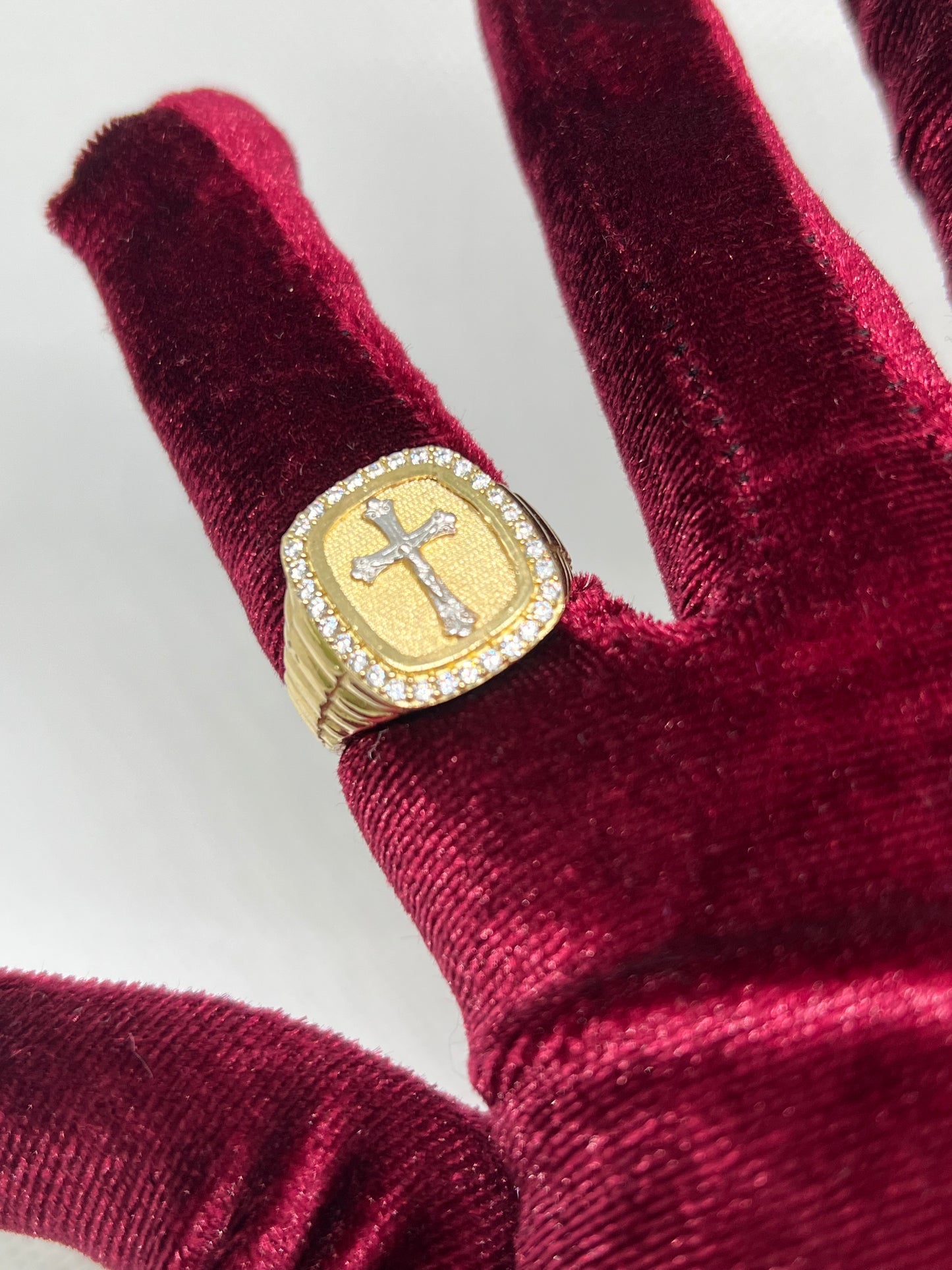 10K Solid Gold Crucifix Ring - Chain Included