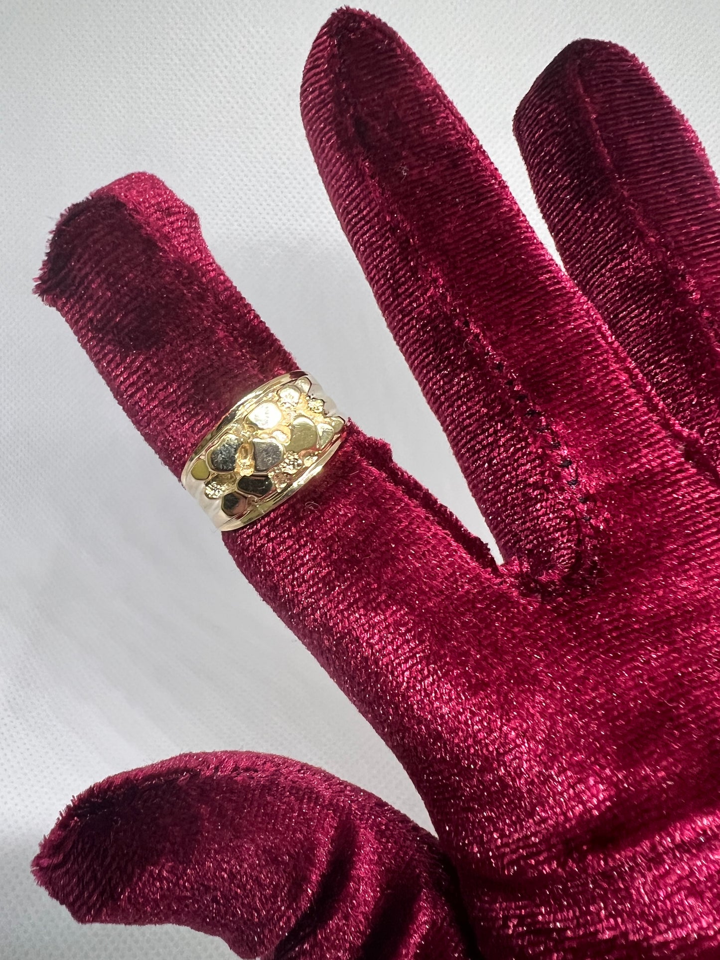 10K Solid Gold Nugget Ring - Chain Included