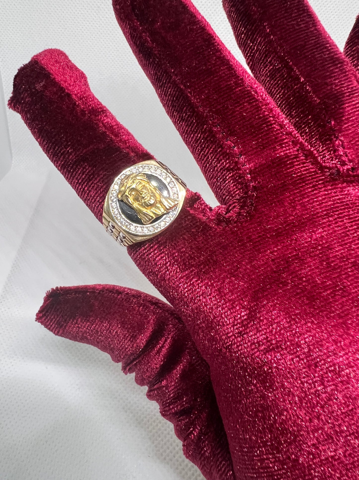 10K Solid Gold Jesus Head Ring - Chain Included