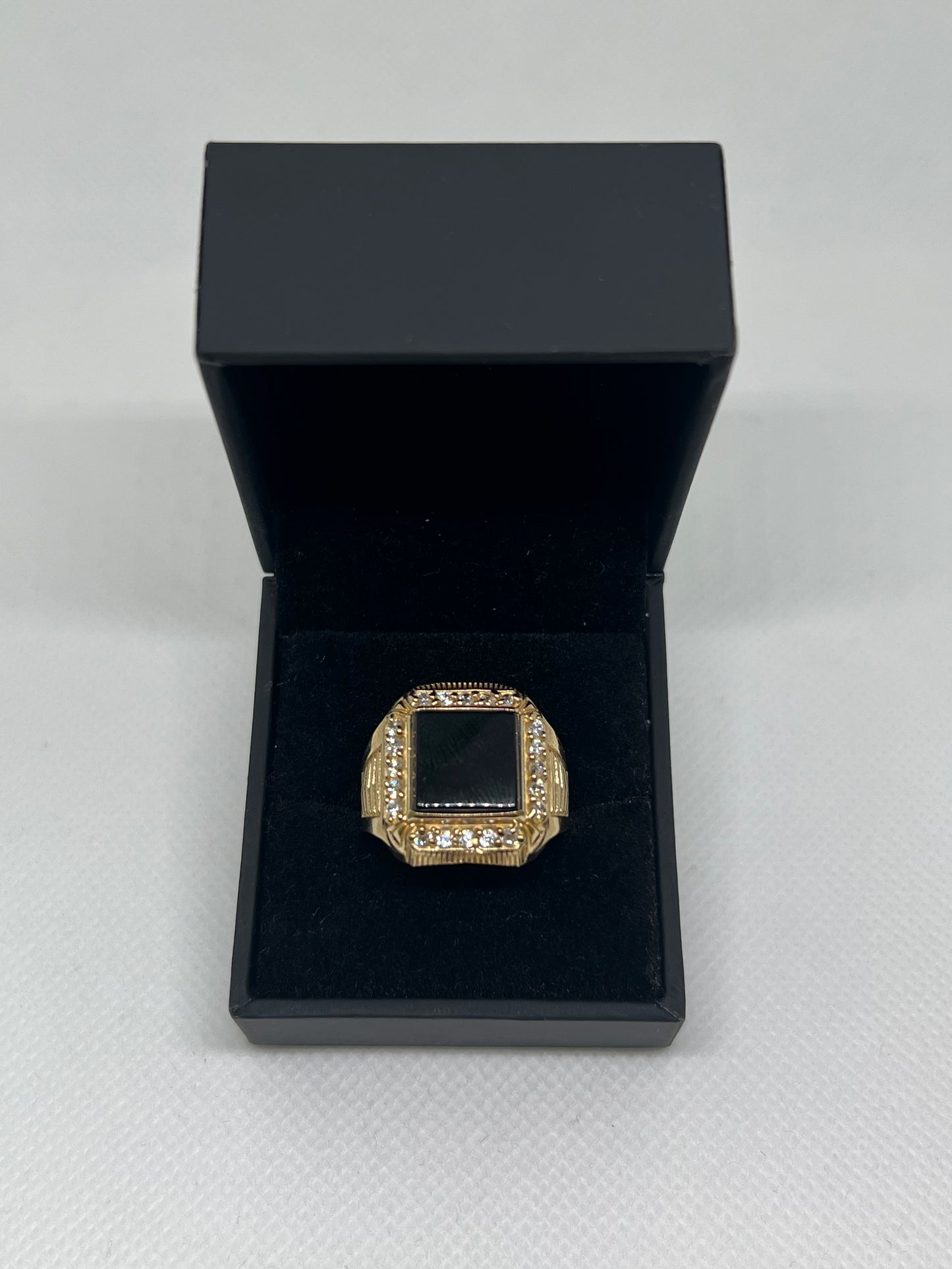 10K Solid Gold Onyx Ring - Chain Included