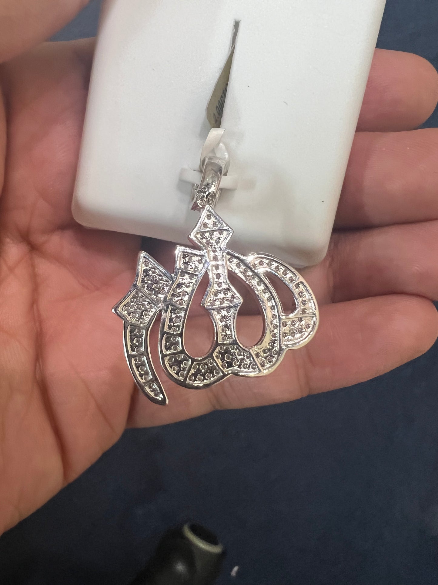 Silver Arabic Allah Moissanite Pendant