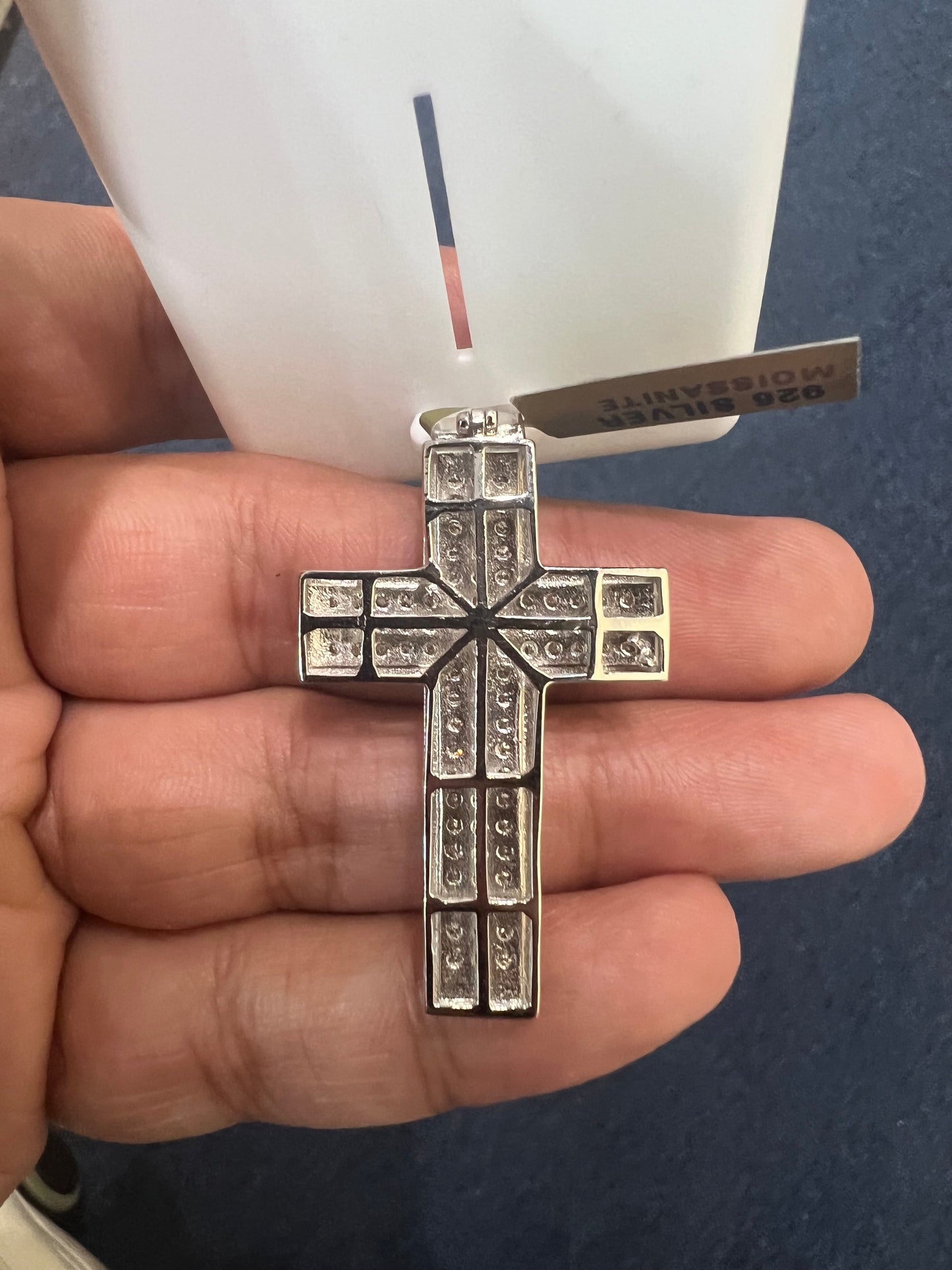 Silver Big Cross Moissanite Pendant