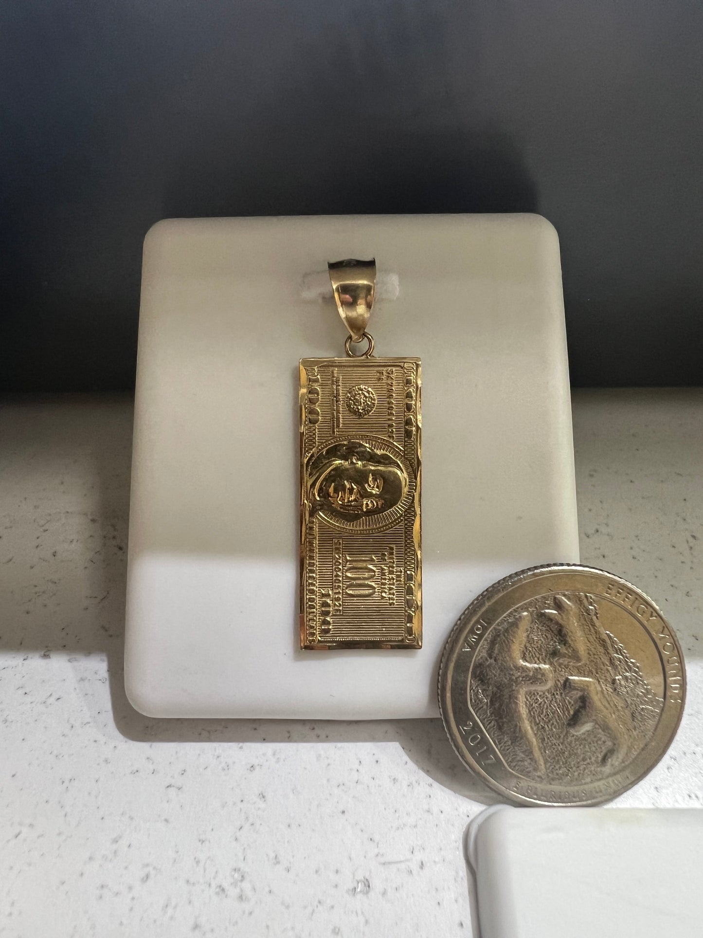 10K Gold $100 Bill Pendant