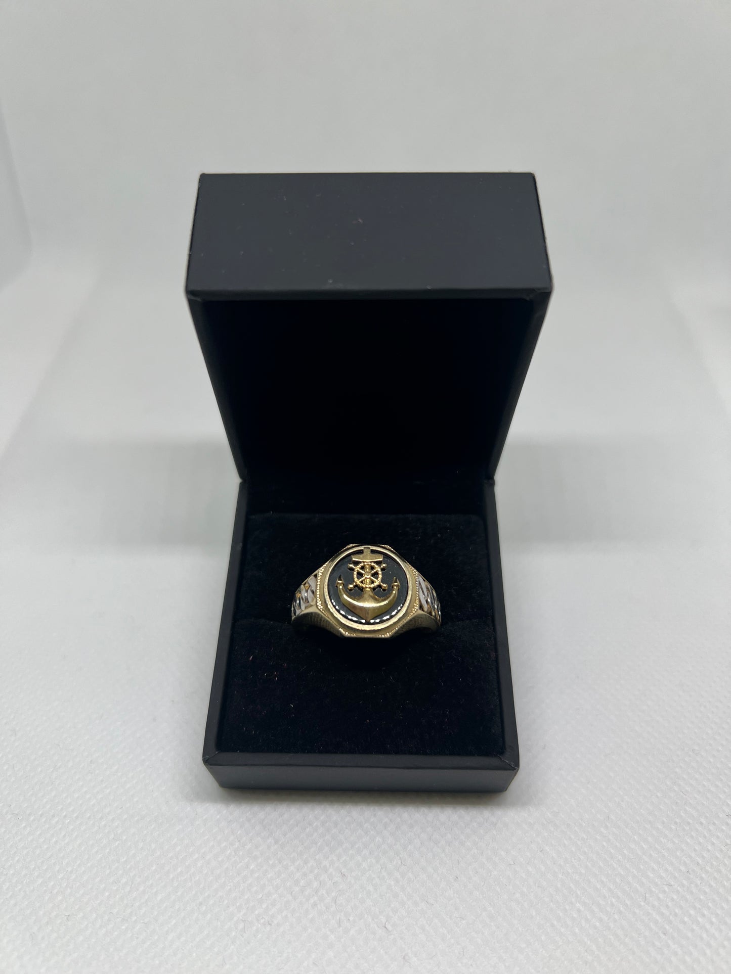 10K Solid Gold Anchor Cross Ring - Chain Included