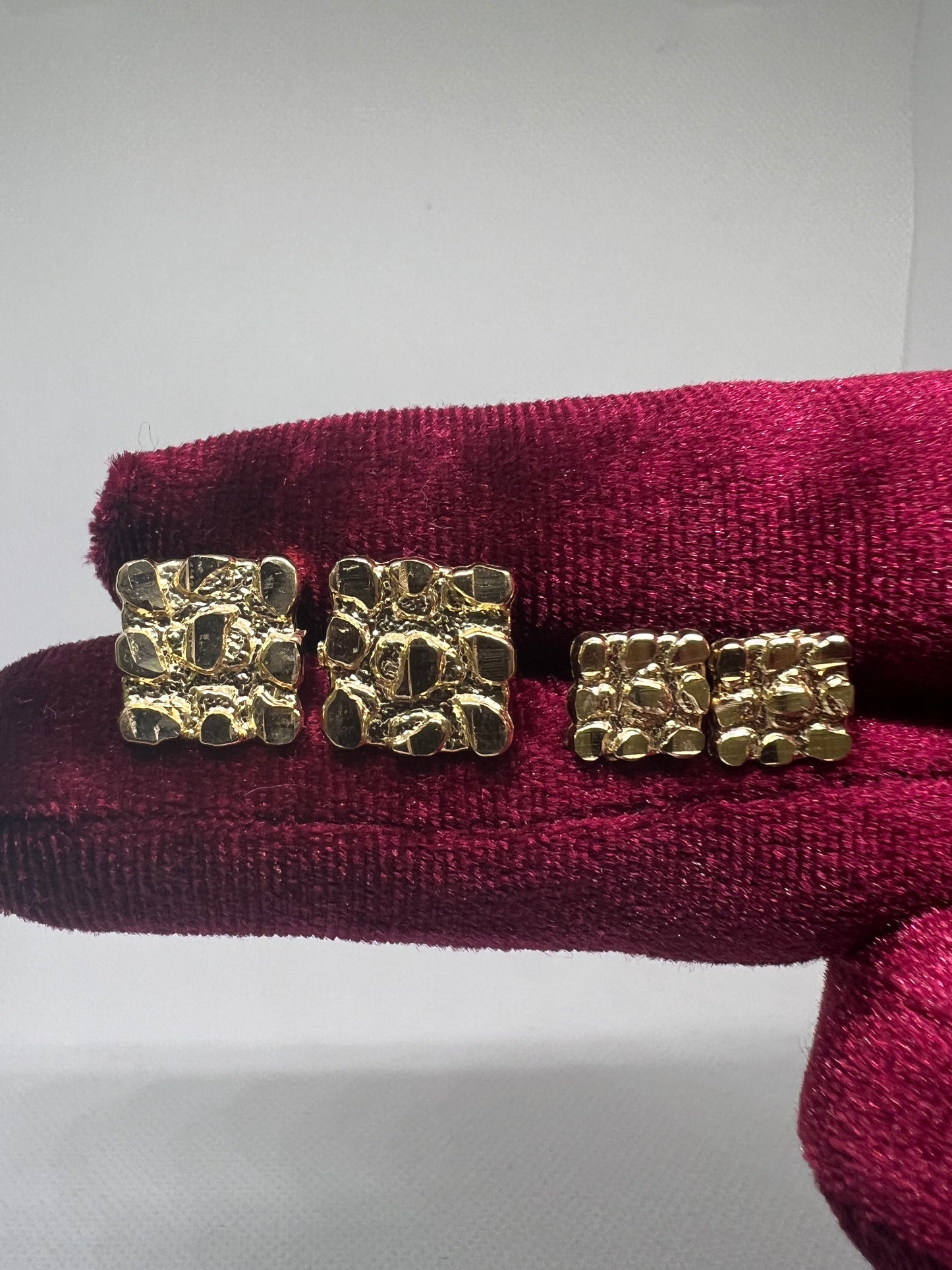 10K Square Gold Nugget Earrings - Chain Included