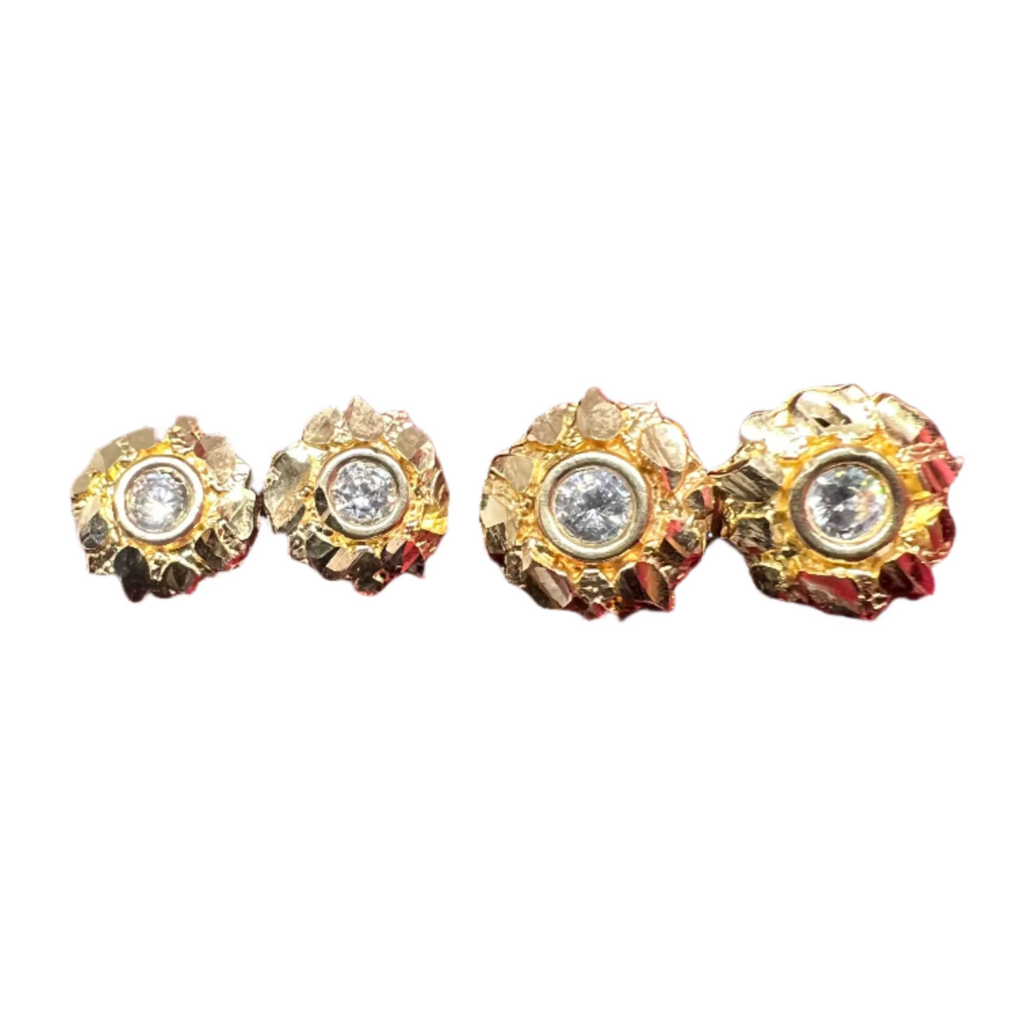 10K Yellow Gold Round CZ Nugget Earrings - Chain Included