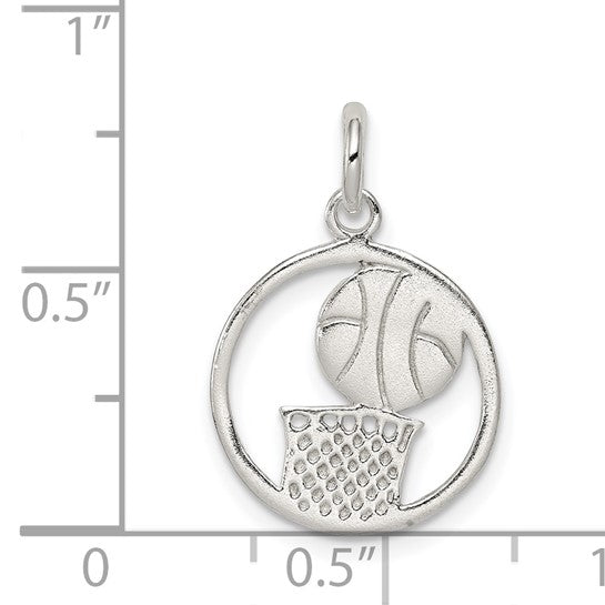 925 Sterling Silver Circle Basketball Pendant