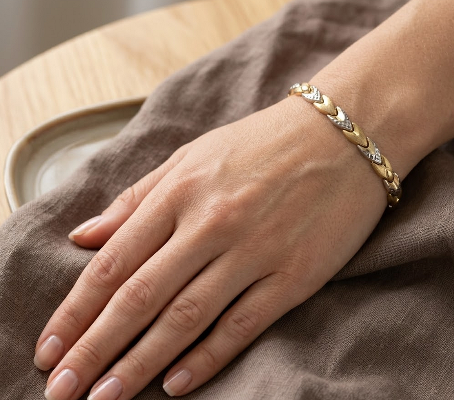 10K Solid Gold Two Tone Bracelet - 7.5 Inches