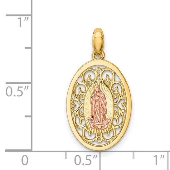 14K Two Tone Gold Mother Mary Pendant