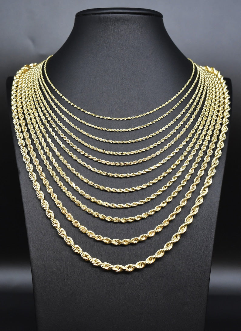 10K Yellow Gold Hollow Rope Chain Necklace