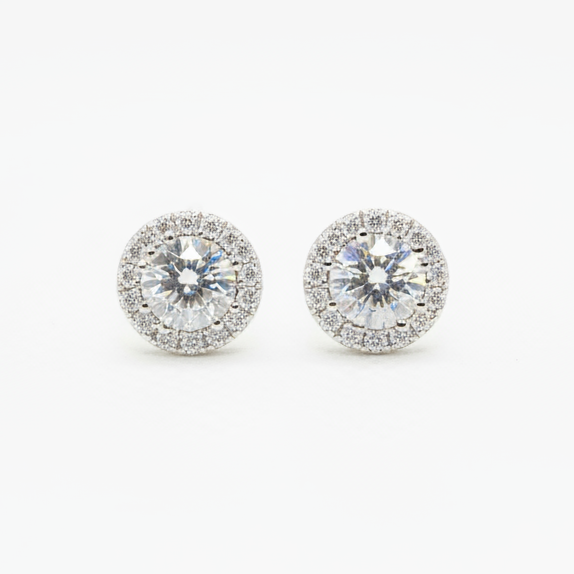 Sterling Silver Halo Circle Moissanite Earrings