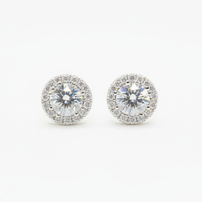 Sterling Silver Halo Circle Moissanite Earrings