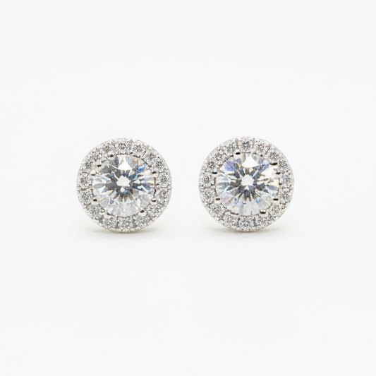 Sterling Silver Halo Circle Moissanite Earrings