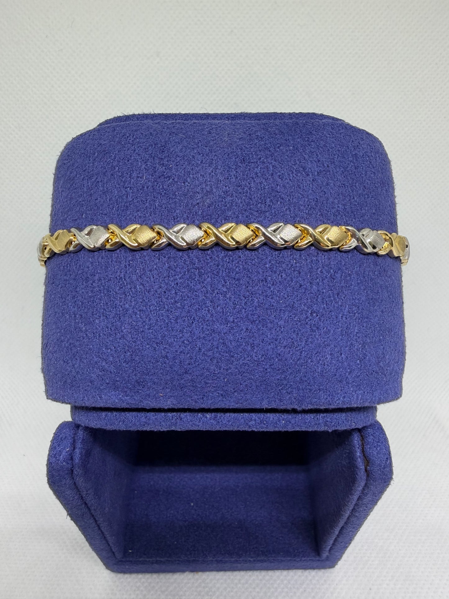 10K Solid Gold XOXO Two Tone Bracelet