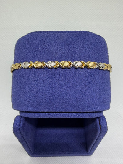 10K Solid Gold XOXO Two Tone Bracelet