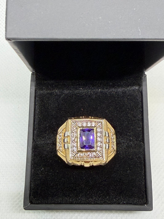 10K Solid Gold Purple Stone Ring - Size 10.5