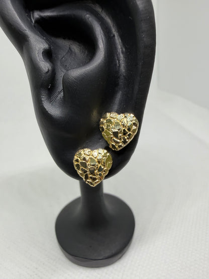 10K Yellow Gold Heart Nugget Earrings