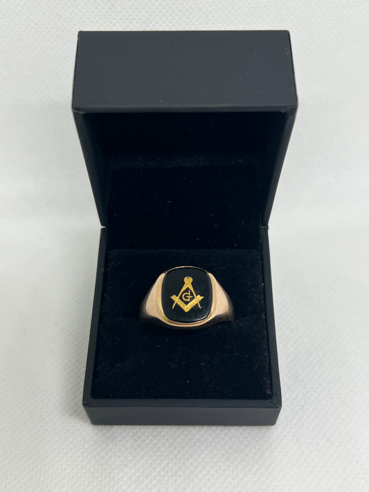 10K Solid Gold Masonic Ring - Chain Included